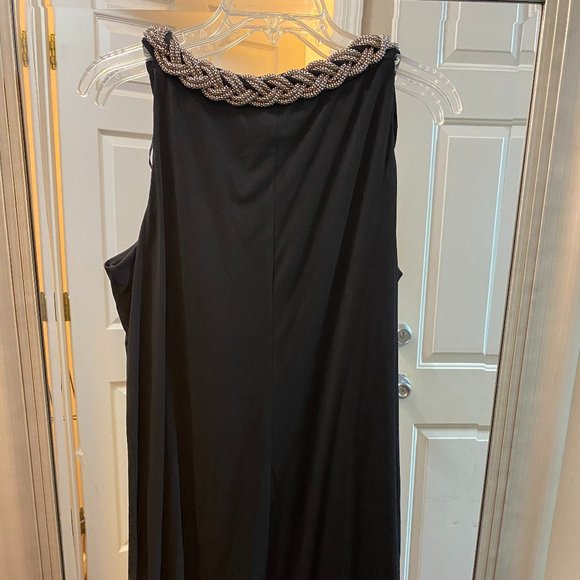 DONNA RICCO  BLACK PARTY DRESS WITH BRAIDED SILVER CHAIN NECKLINE SIZE 10 - Picture 3 of 8